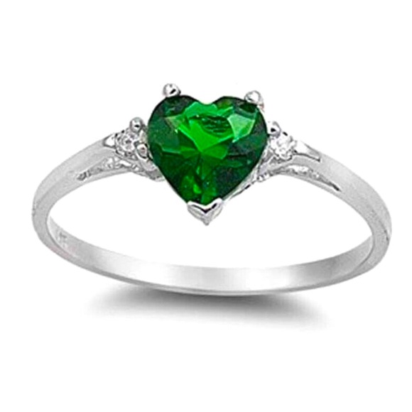 Jewelry - New 925 Silver Emerald White Sapphire Heart Ring